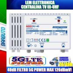 LEM ELETTRONICA MBD3U-40 CENTRALINA TV III-UHF 40dB FILTRATA 5G 126dBmV!