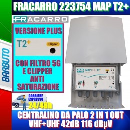 FRACARRO 223754 MAP T2 PLUS FILTRO 5G CENTRALINO DA PALO 2 IN 1 OUT VHF+UHF 42dB