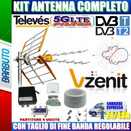 KIT ANTENNA DIGITALE TERRESTRE COMPLETO PER 4 PUNTI TV TELEVES ZENIT