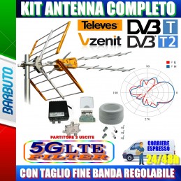 KIT ANTENNA DIGITALE TERRESTRE COMPLETO FULLBAND PER 2 PUNTI TV TELEVES 149222