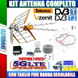 KIT ANTENNA DIGITALE TERRESTRE COMPLETO FULLBAND PER 3 PUNTI TV TELEVES 149222