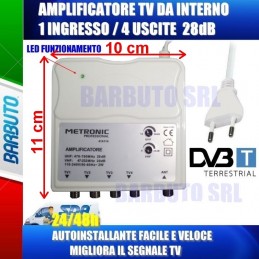 AMPLIFICATORE SEGNALE TV  28db A 4 USCITE, MIGLIORA/POTENZIA IL SEGNALE TV