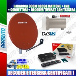 KIT TV SATELLITARE PARABOLA 80 ROSSO MATTONE + LNB E DECODER TIVUSAT CON TESSERA