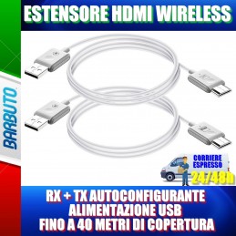 ESTENSORE HDMI WIRELESS RX E TX AUTOCONFIGURANTE ALIMENTAZIONE USB 40mt max