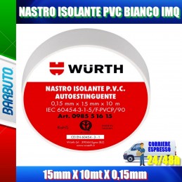 NASTRO ISOLANTE PVC BIANCO IMQ 15mm X 10mt X 0,15mm WURTH 098551615