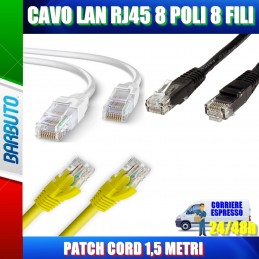 CAVO LAN RJ45 8 POLI 8 FILI PATCH CORD 1,5 METRI