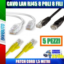 5 CAVO LAN RJ45 8 POLI 8 FILI PATCH CORD 1,5 METRI