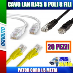 20 CAVO LAN RJ45 8 POLI 8 FILI PATCH CORD 1,5 METRI
