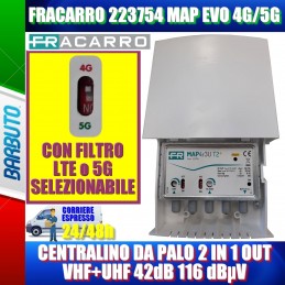 FRACARRO 223754 MAP EVO 4G/5G CENTRALINO DA PALO 2 IN 1 OUT VHF+UHF 42dB