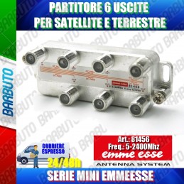 PARTITORE 6 USCITE, SPLITTER SAT, CONNETTORE F MARCA EMMEESSE SERIE MINI 81456