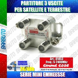 PARTITORE 3 USCITE, SPLITTER SAT, CONNETTORE F MARCA EMMEESSE SERIE MINI 81453