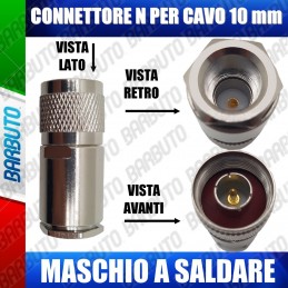 CONNETTORE N MASCHIO PER CAVI DA 10 MM A SALDARE CON ISOLATORE IN TEFLON