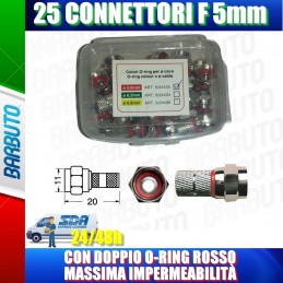 CONNETTORE F SATELLITARE 5mm 25 PEZZI CON O-RING MASSIMA IMPERMEABILITA'