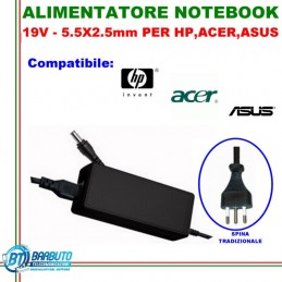 ALIMENTATORE UNIVERSALE NOTEBOOK 19V SPINOTTO 5.5X2.5mm compatibile HP,ACER,ASUS
