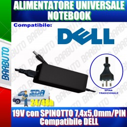 ALIMENTATORE UNIVERSALE NOTEBOOK 19V SPINOTTO 7,4x5,0mm/PIN compatibile DELL