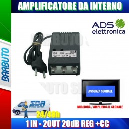AMPLIFICATORE DI LINEA INTERNO CON PASSAGGIO +CC 18dB 2 OUT, MIGLIORA SEGNALE TV