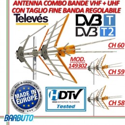 ANTENNA TV TELEVES 149302 COMBO VHF + UHF CON TAGLIO LTE FINE BANDA REGOLABILE