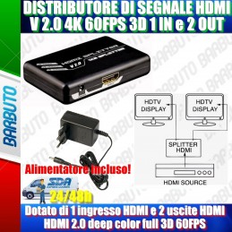 DISTRIBUTORE DI SEGNALE HDMI 2.0 4K 1X2 OUT, HDMI SPLITTER V2.0 4K 60FPS