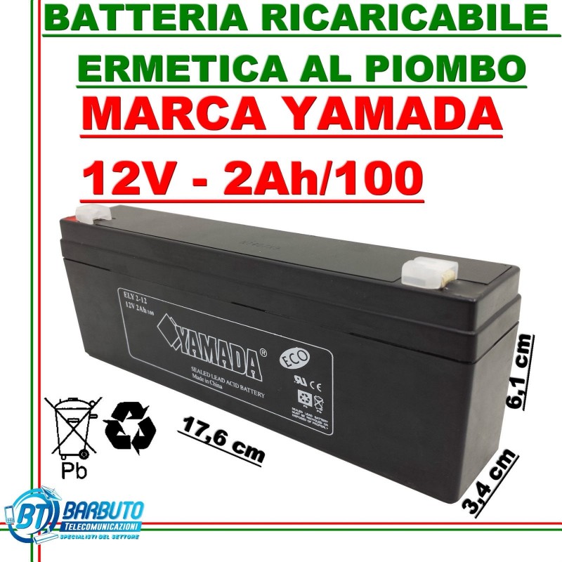 BATTERIA RICARICABILE ERMETICA AL PIOMBO 12V - 2Ah MARCA YAMADA ANTIFURTO  UPS