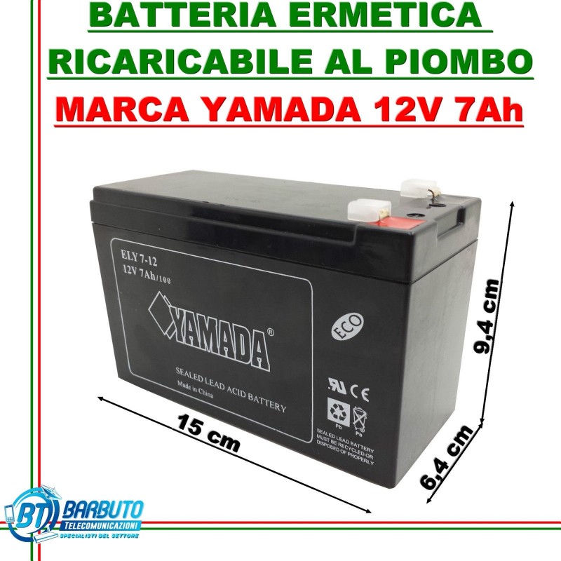 BATTERIA AL PIOMBO 12V - 7Ah AMPERE - RICARICABILE ERMETICA YAMADA ANTIFURTO  UPS