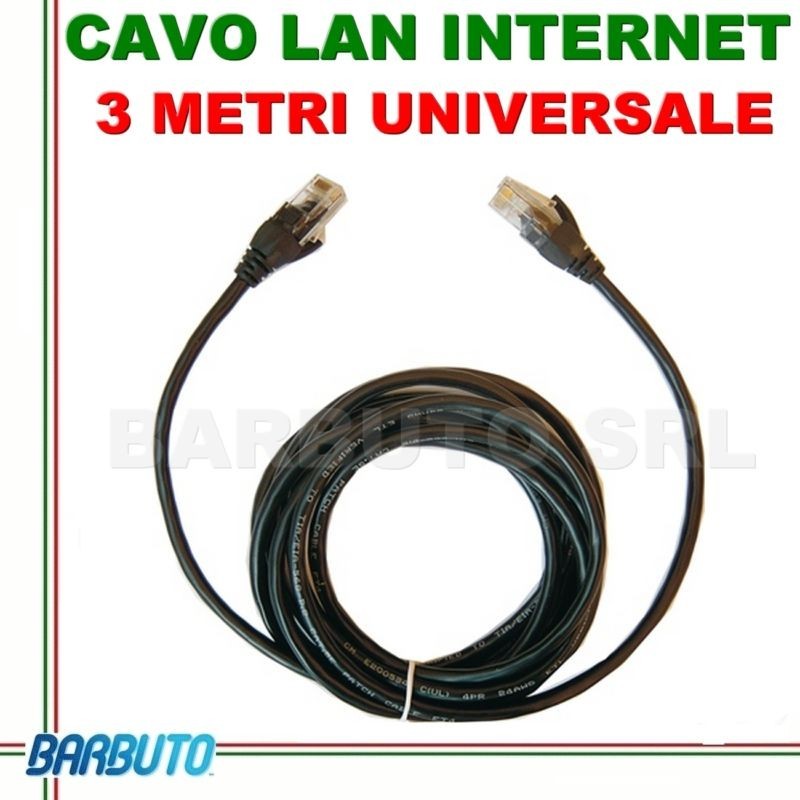 CAVO DI RETE 3 METRI ETHERNET PATCH LAN CAT5 LAN CONNETTORI RJ45 COLORE NERO