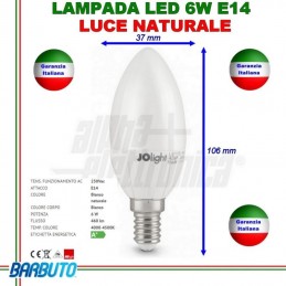 LAMPADINA LED 6W E14 4500K 460LM HIGH, LUCE NATURALE CANDELA ALPHA ELETTRONICA