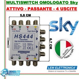 MULTISWITCH OMOLOGATO SKY 4 USCITE PASSANTE ATTIVO MODELLO HS444 LEM ELETRONICA