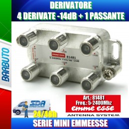 DERIVATORE 4 DERIVATE -14dB 1 PASSANTE CONNETT. F SCHERMATO SERIE MINI EMMEESSE