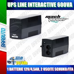 UPS LINE INTERACTIVE 600VA/290W 1 BATTERIA DA 12V/4,5Ah, 2 PRESE UNIVERSALI