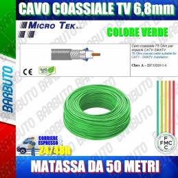 50mt CAVO COASSIALE TV 6,8mm CLASSE A, CONDUTTORE RAME 100%, MICROTEK H399 VERDE