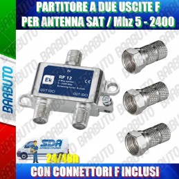 PARTITORE SATELLITARE SPLITTER 2 USCITE CON CONNETTORI F + 3 CON F 6,8mm INCLUSI