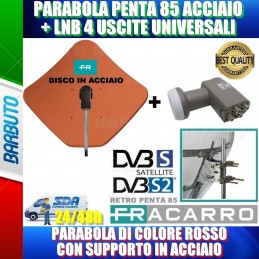 KIT PARABOLA 85 CM PENTA FRACARRO ROSSA IN ACCIAIO 211207 + LNB PER 4 DECODER 