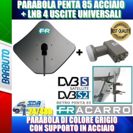 KIT PARABOLA 85 CM PENTA FRACARRO GRIGIA IN ACCIAIO 211206 + LNB PER 4 DECODER 