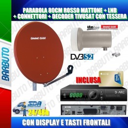 KIT TV SATELLITARE PARABOLA 80 ROSSO MATTONE + LNB E DECODER TIVUSAT CON TESSERA