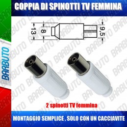COPPIA DI SPINOTTI TV FEMMINA A VITE BIANCA (CONDUTTORE ESTERNO SCOPERTO)