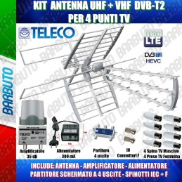 KIT ANTENNA TV DIGITALE TERRESTRE PER 4 PRESE TV PER VILLETTA O CASA SINGOLA