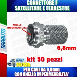 50 CONNETTORI F A VITE PER CAVO DA 6,8 mm CON ANELLO IMPERMEABILITA' O-RING