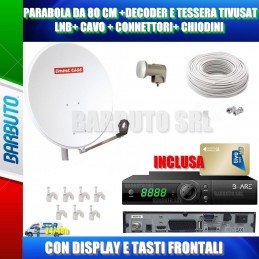 KIT TV SATELLITARE PARABOLA 80+LNB E DECODER TVSAT CON TESSERA+CAVO