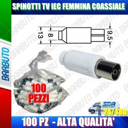 100 PEZZI DI SPINOTTI TV IEC FEMMINA DRITTO COASSIALE