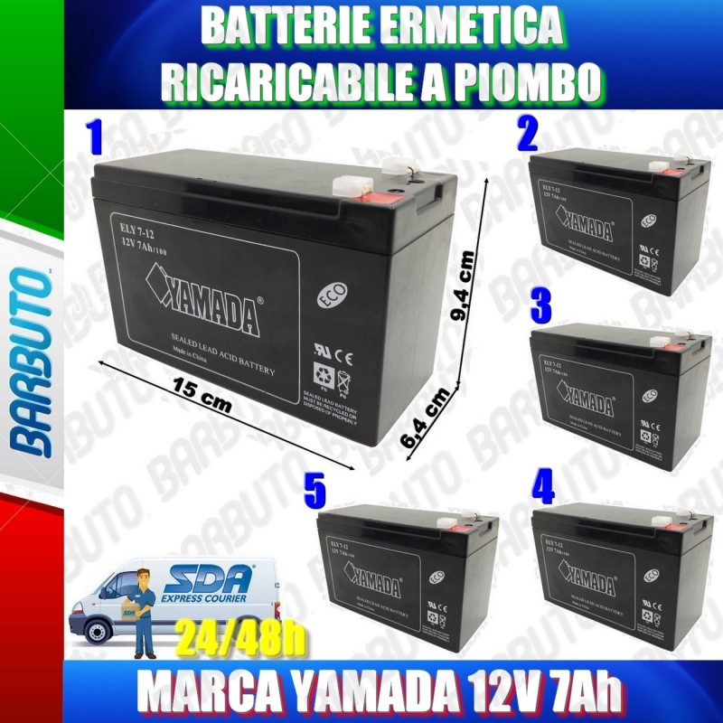 BATTERIA AL PIOMBO 12V - 7Ah - RICARICABILE ERMETICA ANTIFURTO UPS (5 PEZZI)