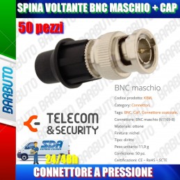 50 PZ SPINA VOLANTE BNC MASCHIO CON SISTEMA CAP, ART. KBM TELECOM E SECURITY