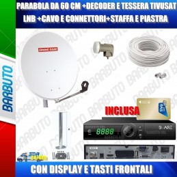 KIT TIVUSAT PARABOLA 60CM + LNB + DECODER + SCHEDA + CAVO SUPP. BALCONE + SPINE