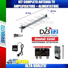 KIT ANTENNA DIGITALE TERRESTRE UHF TIPO SLIM + AMPLIFICATORE 20dB + ALIMENTATORE