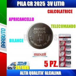 5 PEZZI PILA CR2025 LITIO, PER CALCOLATORI, BILANCIA, TELECOMANDO, APRICANCELLO