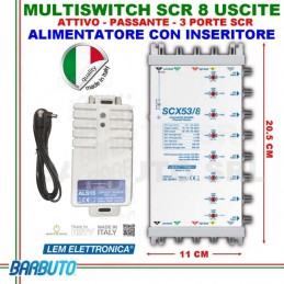 MULTISWITCH SCR IBRIDO A 8 USCITE INDIPENDENTI SCX53-8 PASSANTE+ALIMENTATORE