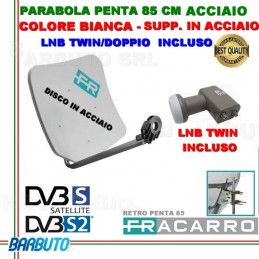 PARABOLA 85 CM IN ACCIAIO PENTA FRACARRO 211205 BIANCA + LNB/OCCHIO A 2 USCITE