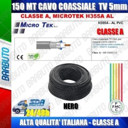 150mt CAVO COASSIALE TV 5mm CLASSE A, CONDUTTORE RAME 100%, MICROTEK H355A NERO