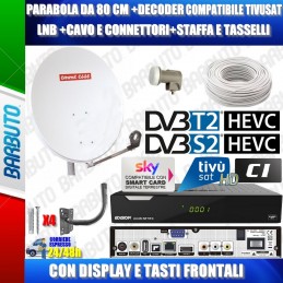 KIT DECODER SATELLITARE COMBO + PARABOLA DA 80cm, LNB, CAVO, CONNETTORI, STAFFA