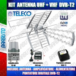 KIT ANTENNA TV COMBO UHF-VHF + ALIMENTATORE,AMPLIFICATORE E PUNTATORE SEGNALE