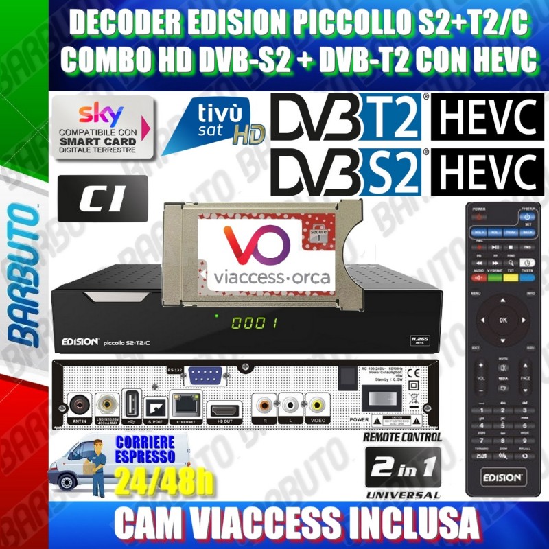 DECODER SAT HD EDISION PICCOLLO + CAM VIACCESS OTTIMO PER TIVUSAT E TV  SVIZZERA